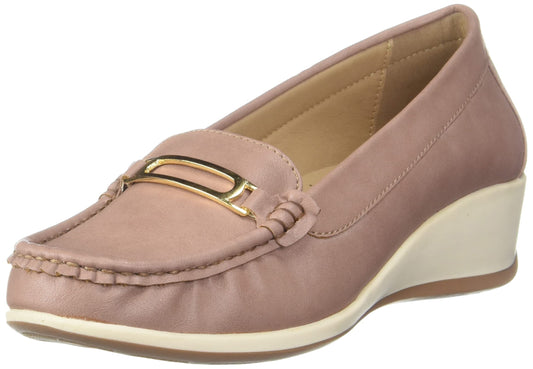 Blush Pink Wedge Loafers with Metal Detail – Elegant Comfort Slip-On Shoes for Women