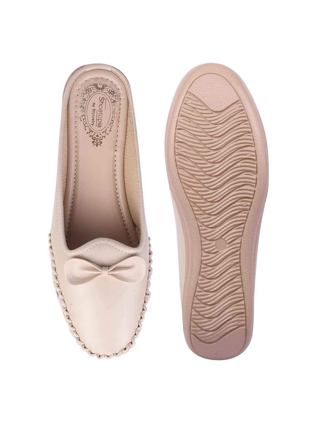 Beige Bow Detail Slip-On Flats – Soft Comfortable Casual Shoes for Women