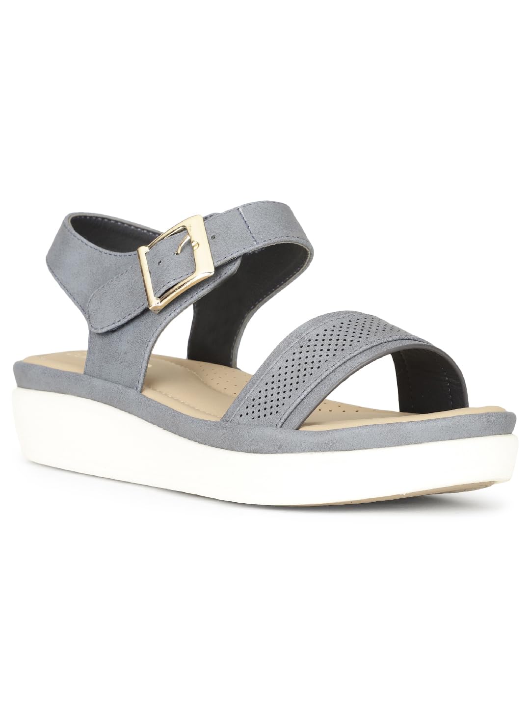 Grey Comfort Wedge Sandals with Buckle Strap – Lightweight Casual Footwear for Women