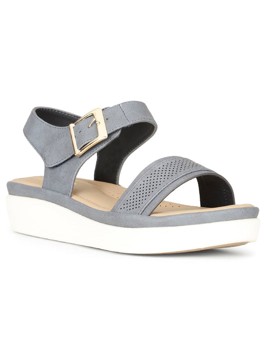 Grey Comfort Wedge Sandals with Buckle Strap – Lightweight Casual Footwear for Women
