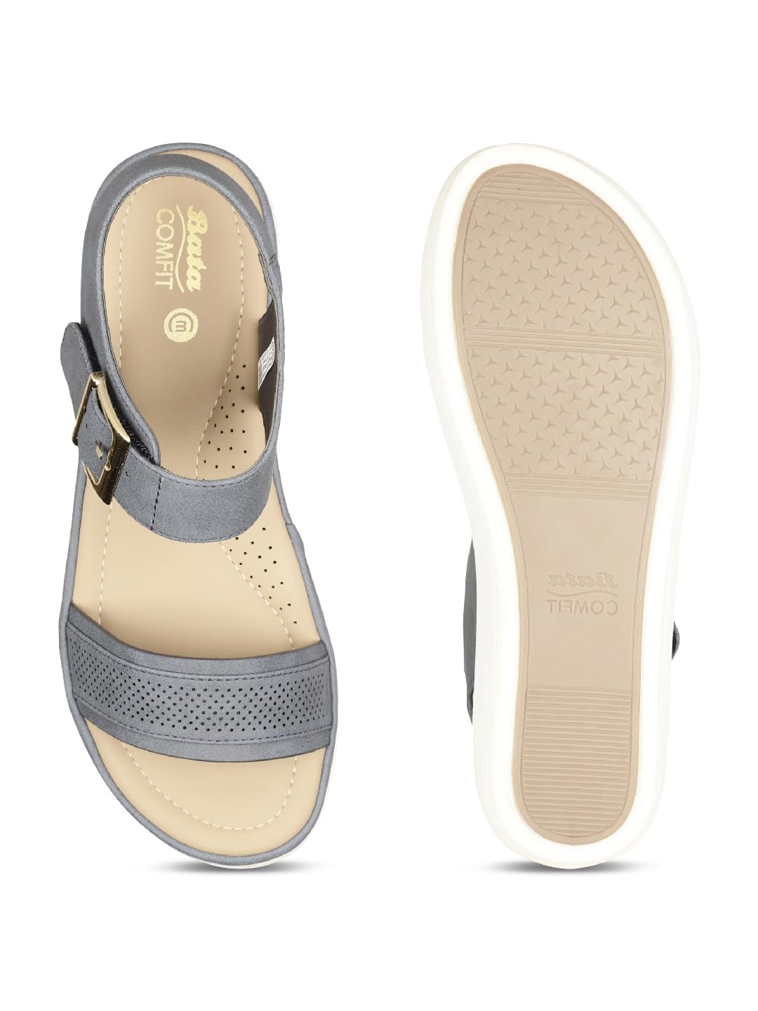 Grey Comfort Wedge Sandals with Buckle Strap – Lightweight Casual Footwear for Women