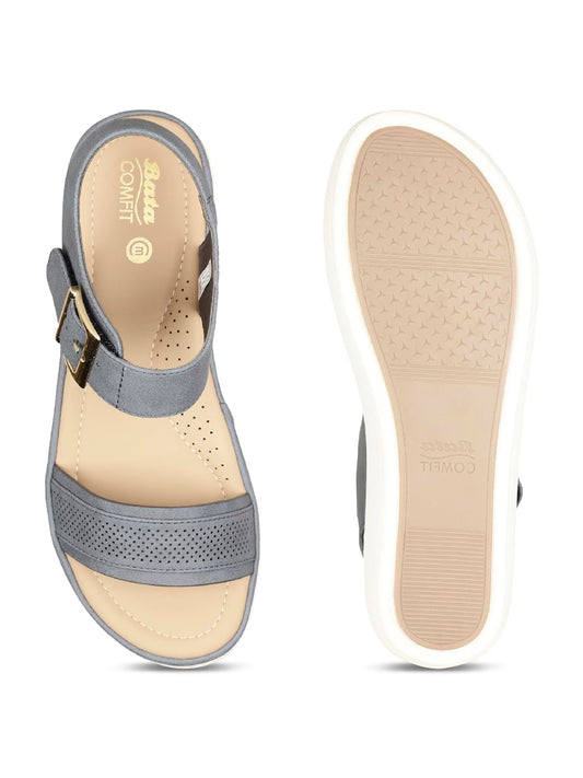 Grey Comfort Wedge Sandals with Buckle Strap – Lightweight Casual Footwear for Women