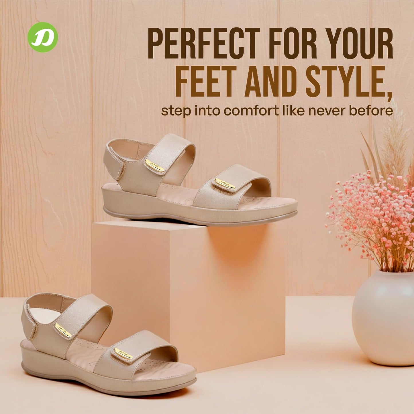 ✨ Elegant Women’s Comfort Flat Sandals 👡 | Soft Cushioned Velcro Strap Daily Wear Sandals 💛