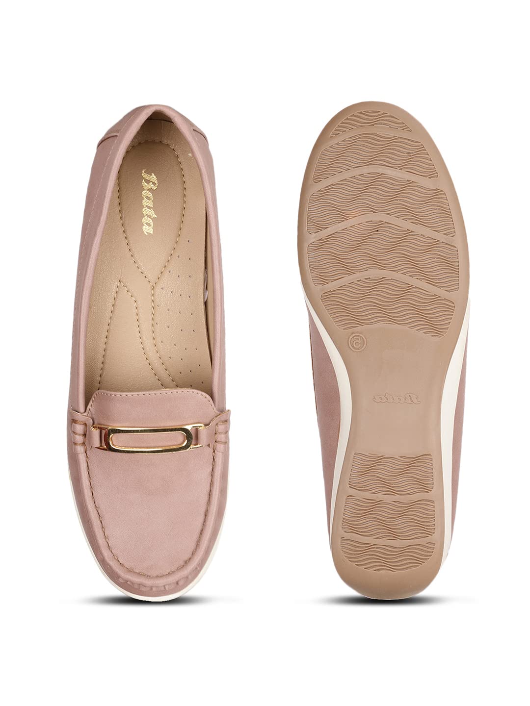 Blush Pink Wedge Loafers with Metal Detail – Elegant Comfort Slip-On Shoes for Women