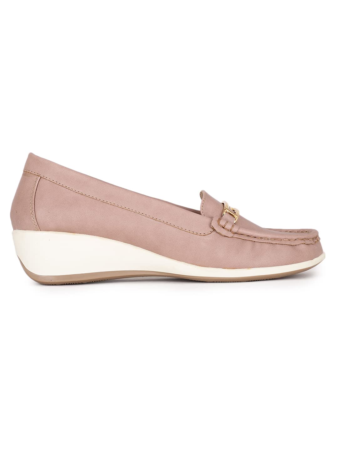 Blush Pink Wedge Loafers with Metal Detail – Elegant Comfort Slip-On Shoes for Women