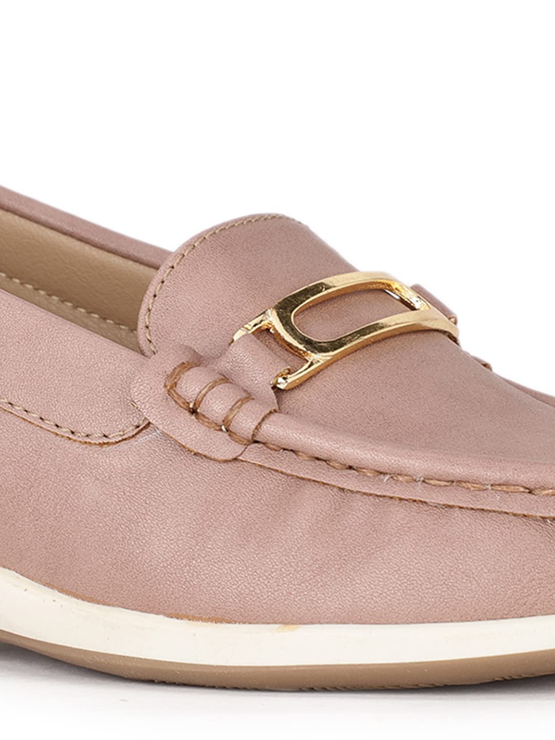 Blush Pink Wedge Loafers with Metal Detail – Elegant Comfort Slip-On Shoes for Women