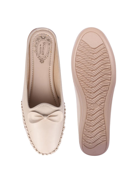 Beige Bow Detail Slip-On Flats – Soft Comfortable Casual Shoes for Women