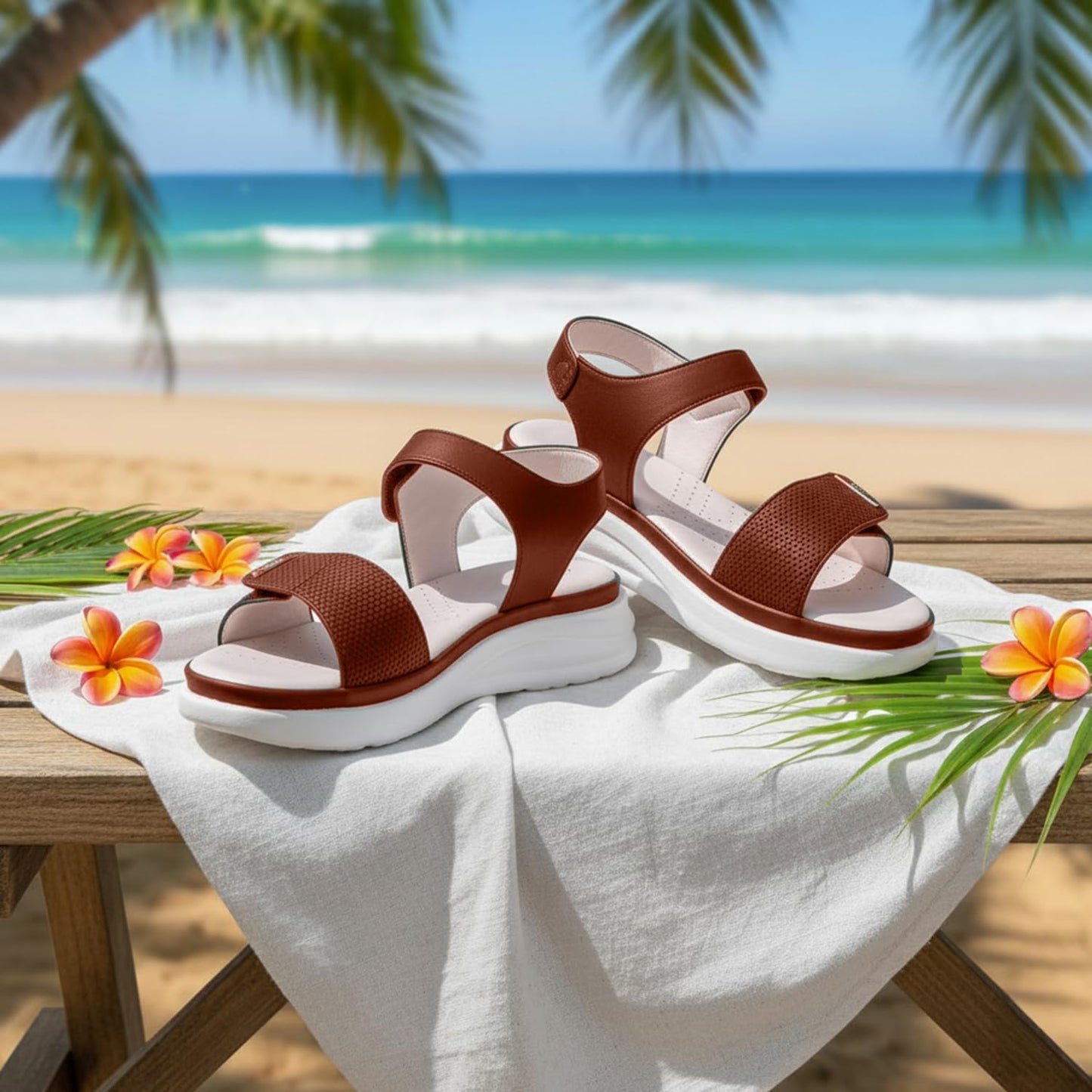 ✨ Premium Women’s Comfort Wedge Sandals 👡 | Stylish Velcro Strap Casual Sandals for Daily Wear 🤎
