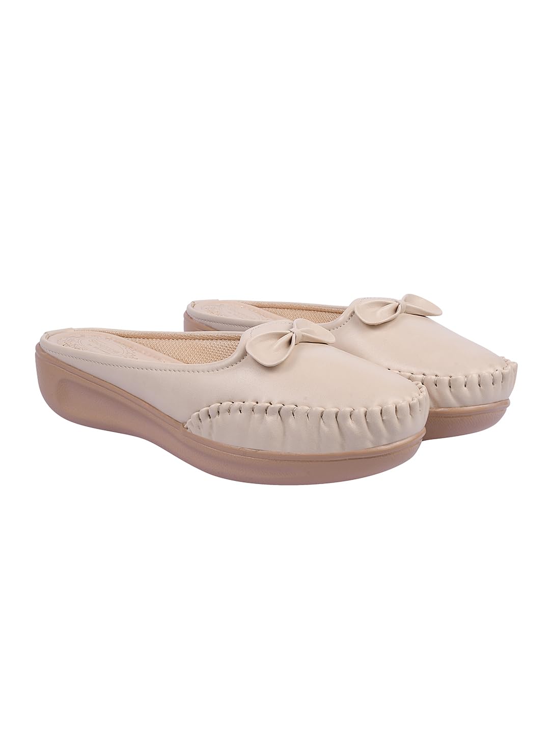 Beige Bow Detail Slip-On Flats – Soft Comfortable Casual Shoes for Women