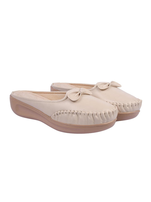 Beige Bow Detail Slip-On Flats – Soft Comfortable Casual Shoes for Women