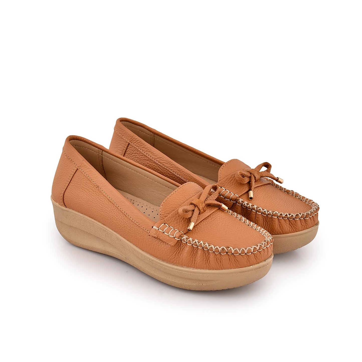 Tan Comfort Wedge Loafers – Soft Cushioned Slip-On Shoes for Women